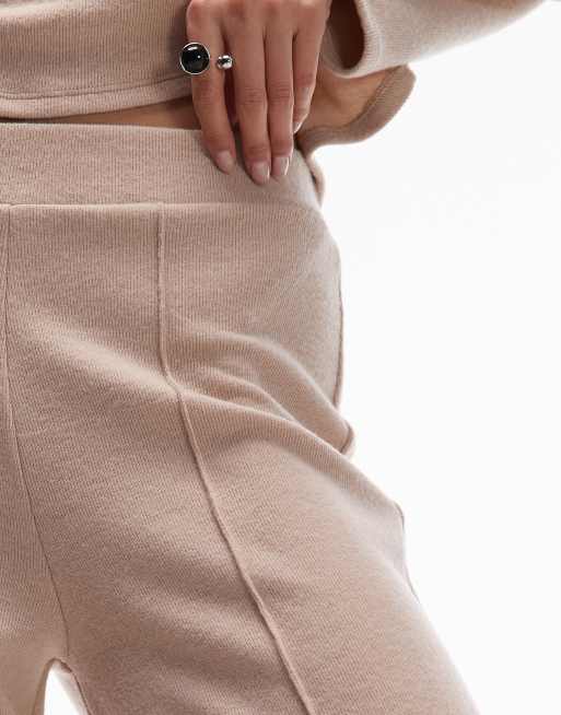 ASOS DESIGN supersoft wide leg trouser co-ord in beige, 5 of 5