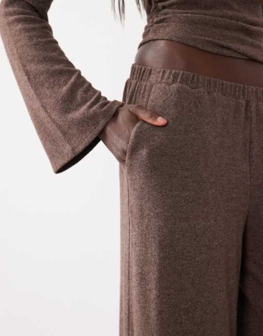 ASOS DESIGN supersoft wide leg trouser co-ord in brown, 4 of 5
