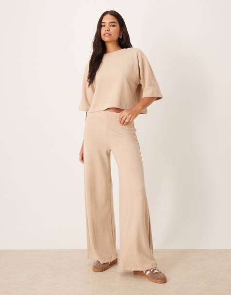 ASOS DESIGN Supersoft wide leg trouser co-ord in light taupe - BEIGE - view 1