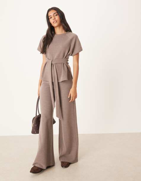 ASOS DESIGN Supersoft wide leg trouser co-ord in mocha