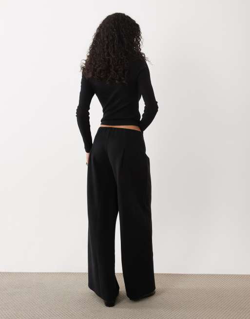 ASOS DESIGN supersoft wide leg trouser in black, 2 of 5