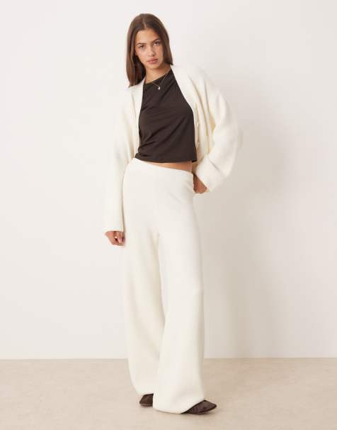 ASOS DESIGN supersoft wide leg trouser co-ord in cream