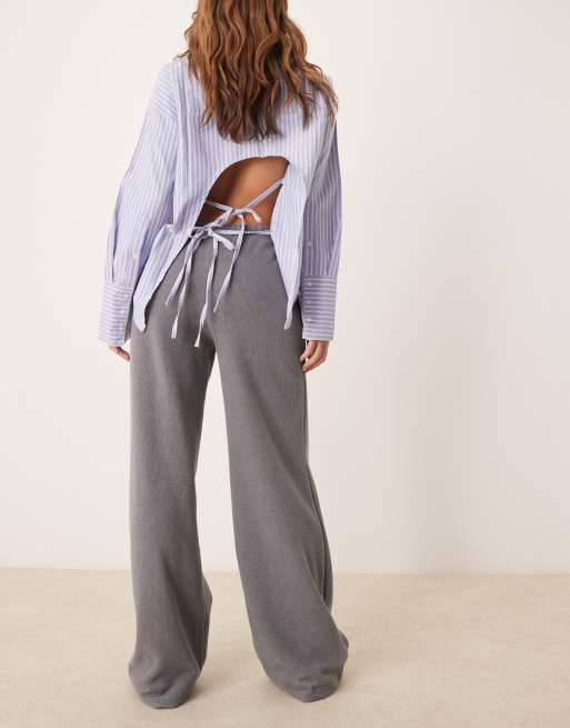 ASOS DESIGN supersoft wide leg trousers co ord in charcoal, 4 of 5