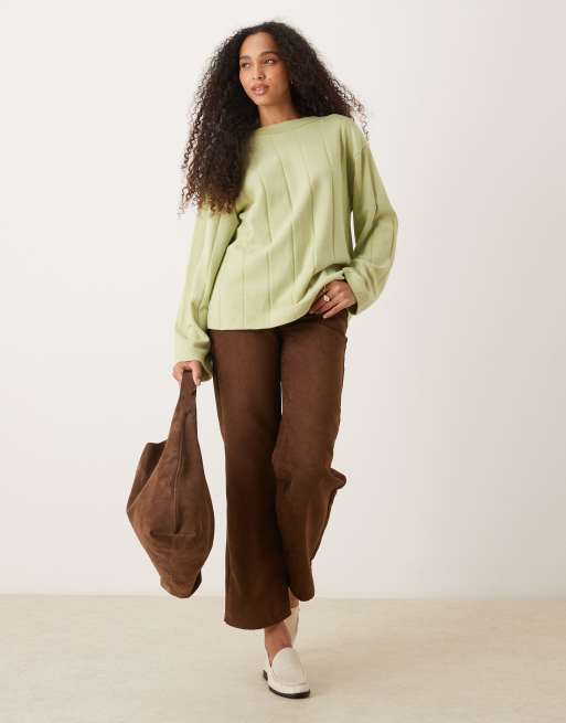 ASOS DESIGN Supersoft wide rib button back detail jumper in winter green - KHAKI, 2 of 4