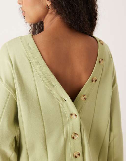 ASOS DESIGN Supersoft wide rib button back detail jumper in winter green - KHAKI, 3 of 4