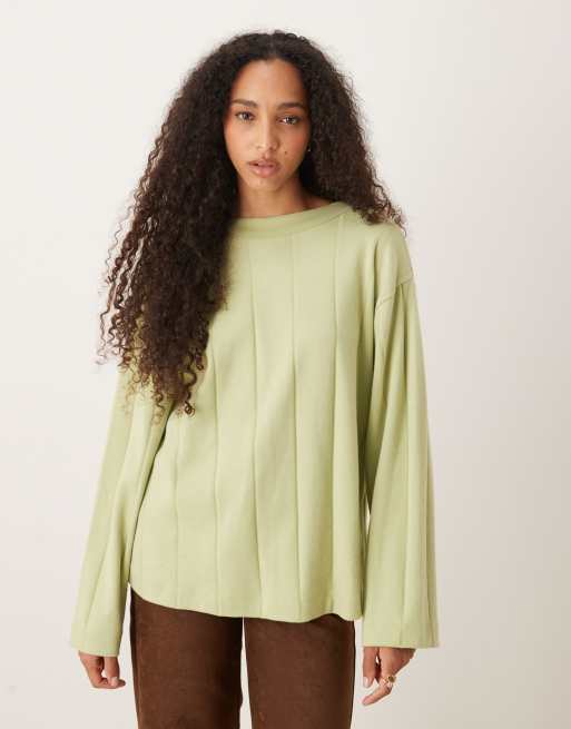 ASOS DESIGN Supersoft wide rib button back detail jumper in winter green - KHAKI, 4 of 4