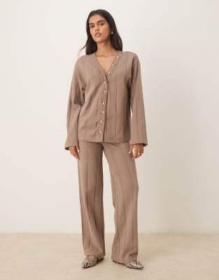 Asos Design Supersoft Wide Rib Button Back Detail Sweater In Brown