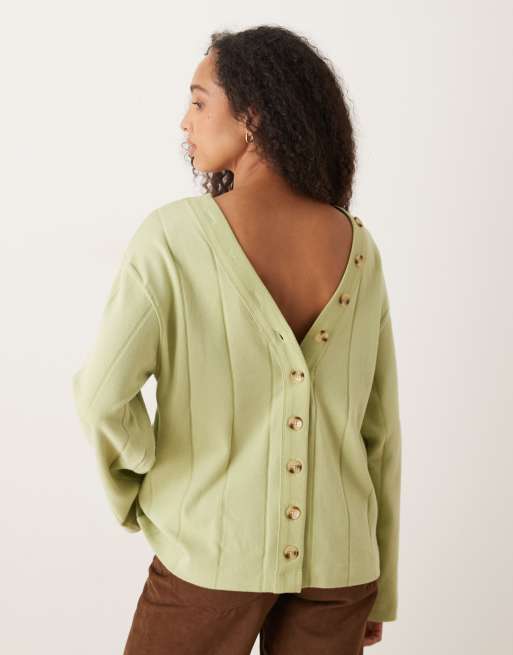 ASOS DESIGN Supersoft wide rib button back detail sweater in winter green - part of a set