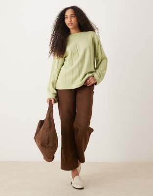 Asos Design Supersoft Wide Rib Button Back Detail Sweater In Green