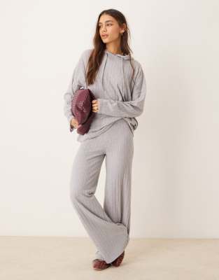 Asos Design Supersoft Wide Rib Knit Longline Oversized Hoodie In Gray - Part Of A Set