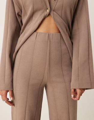 Asos Design Supersoft Wide Rib Wide Leg Pants In Brown