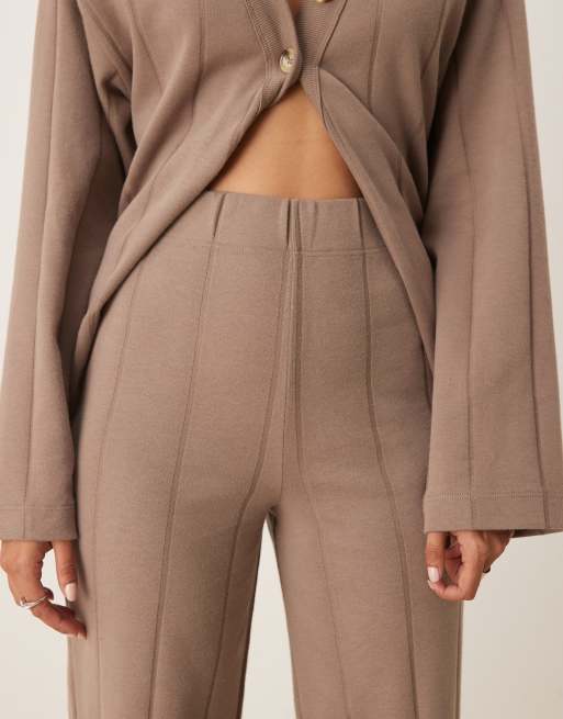 ASOS DESIGN Supersoft wide rib wide leg pants in stone - part of a set, 2 of 5