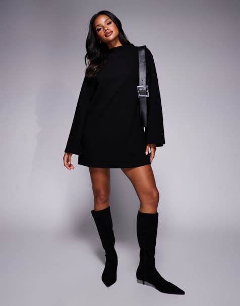 ASOS DESIGN supersoft wide sleeve mini dress in black - view 1