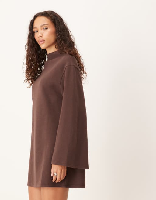ASOS DESIGN supersoft wide sleeve mini dress in chocolate