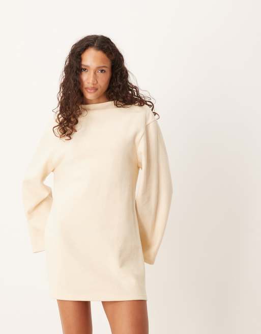 ASOS DESIGN supersoft wide sleeve mini dress in cream