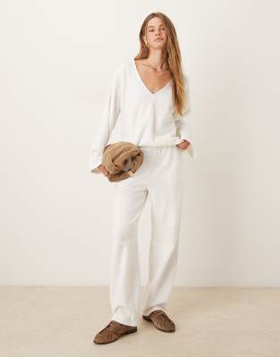 Asos Design Supersoft Wide V Seam Front Sweater In White