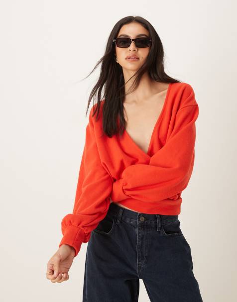 ASOS DESIGN Supersoft wrap balloon sleeve top in red - view 1