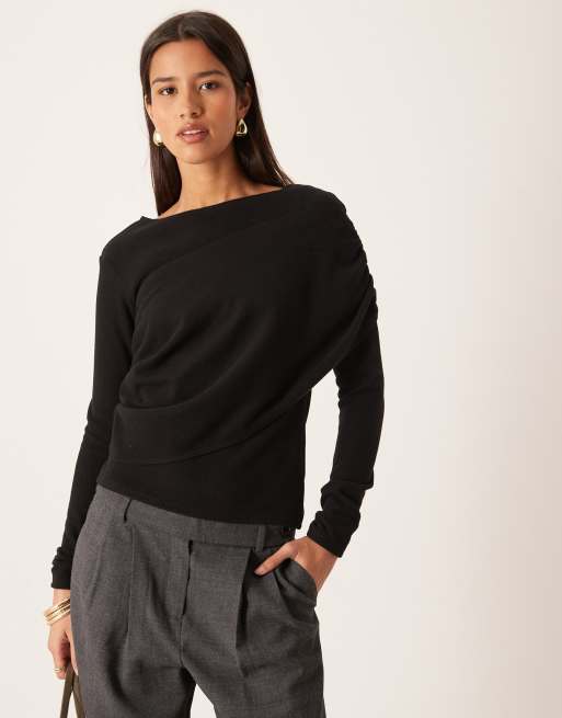 ASOS DESIGN Supersoft wrap detail long sleeve in black