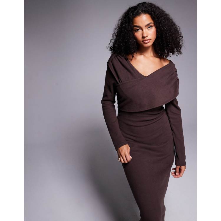 AMERI CLOUD FLARE DRESS ブラウンS AW Rowan Dress, Rose Pink Chiffon Ankle Length Square