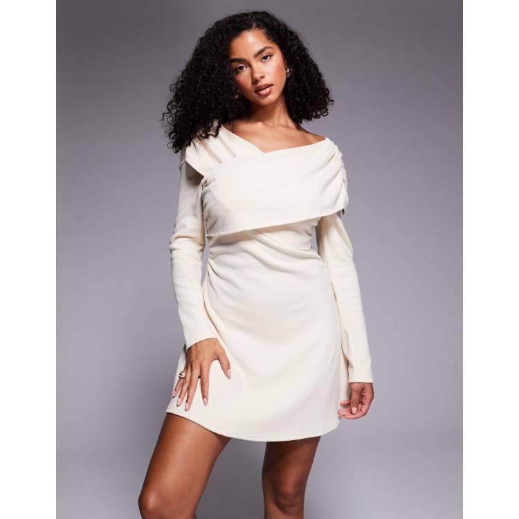 asos wrap mini dress ASOS Design supersoft Wrap Front Mini Dress in cream-Neutral