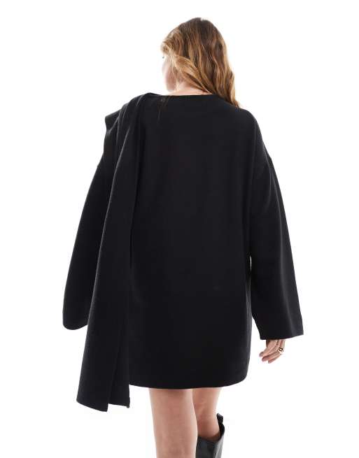 ASOS DESIGN supersoft wrap scarf neck mini dress in black
