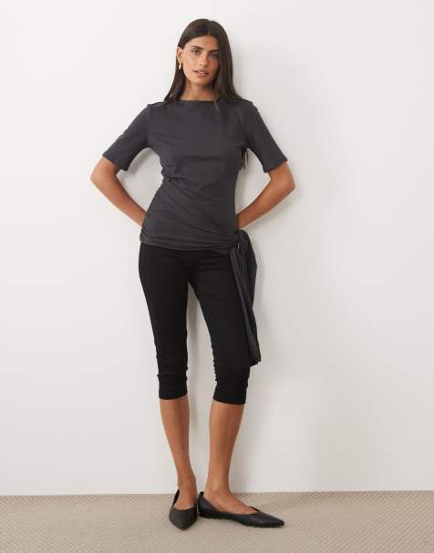 ASOS DESIGN supersoft wrap tie top in charcoal - view 1