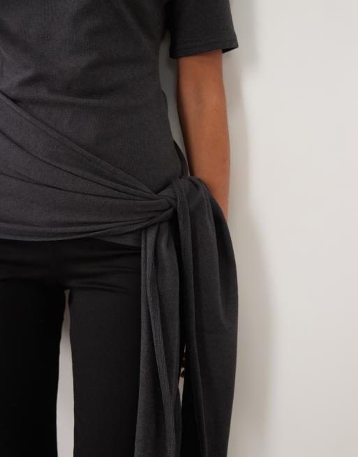 ASOS DESIGN supersoft wrap tie top in charcoal, 3 of 4