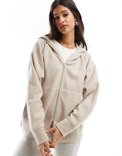 ASOS DESIGN supersoft zip through oversized hoodie in warm cream - CREAM - view 1
