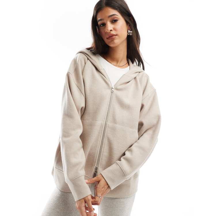 ASOS DESIGN supersoft zip through oversized hoodie in warm cream ASOS