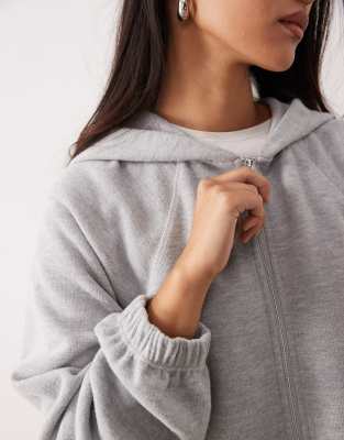 Asos Design Supersoft Zip Through Raglan Sleeve Oversized Hoodie In Gray