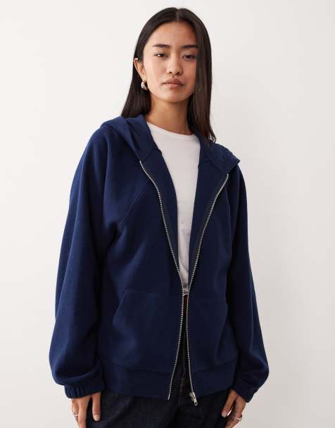 ASOS DESIGN Supersoft zip through raglan sleeve oversized hoodie in navy - view 1