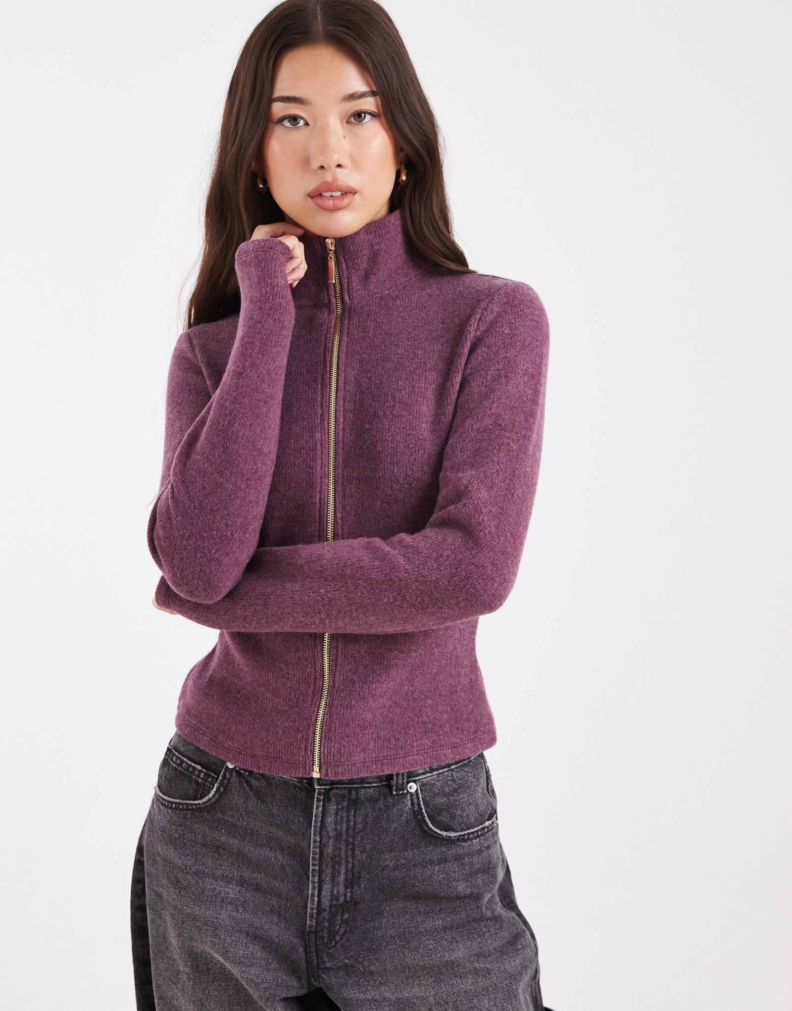 Куртка ASOS DESIGN Supersoft с воронкообразным вырезом и застежкой-молнией бордового цвета - часть комплекта