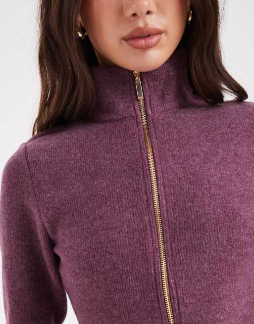ASOS DESIGN Supersoft zip up funnel neck jacket in burgundy - part of a set, 2 of 4