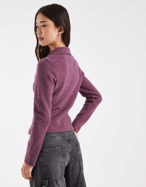ASOS DESIGN Supersoft zip up funnel neck jacket in burgundy - part of a set, 4 of 4