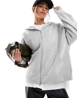 Asos Design Supersoft Zip Up Oversized Hoodie In Gray Heather