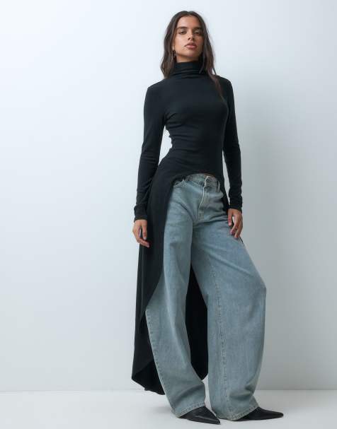 ASOS DESIGN supersoftes Maxi-Cape-Top mit Drapierung in Schwarz - view 1