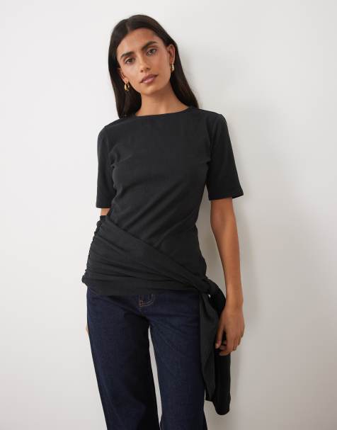 ASOS DESIGN supersoftes Wickeloberteil mit Bindeband in Schwarz - view 1