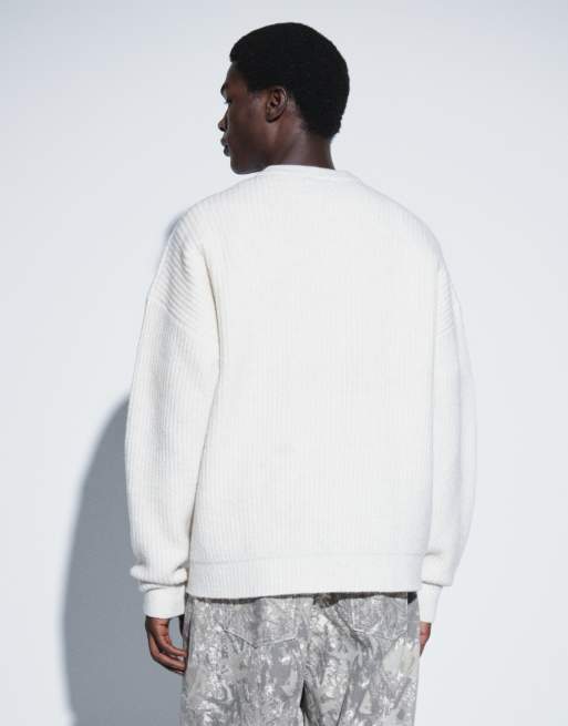 ASOS DESIGN superstickad tröja i ullmix med ribbstruktur i oatmeal marl, 5 av 5