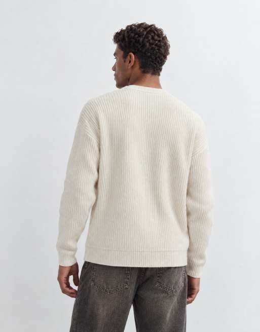 ASOS DESIGN superstrikket trøje i uldblanding med rib i oatmeal marl, 6 af 9