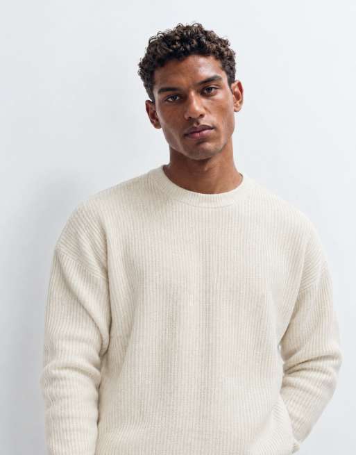 ASOS DESIGN superstrikket trøje i uldblanding med rib i oatmeal marl, 7 af 9