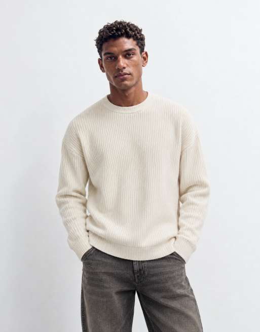 ASOS DESIGN superstrikket trøje i uldblanding med rib i oatmeal marl, 8 af 9