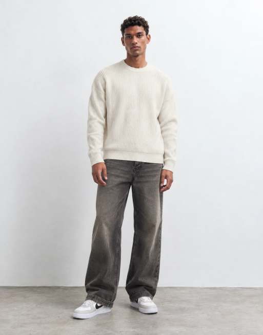 ASOS DESIGN superstrikket trøje i uldblanding med rib i oatmeal marl, 9 af 9