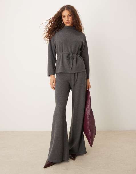ASOS DESIGN – Superweiche Hose in Grau mit weitem Bein, Kombiteil - view 1