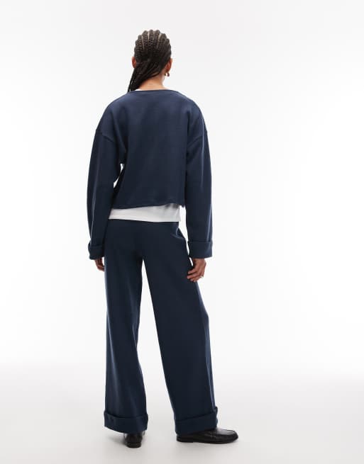 ASOS DESIGN – Superweiche Hose in Marineblau mit weitem Bein und Krempelsaum, 3 von 5