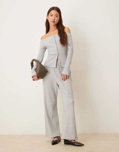ASOS DESIGN – Superweiche Hose mit weitem Bein und Rippenstrukturmix - view 1