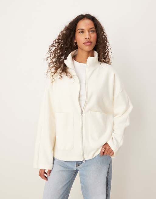 ASOS DESIGN – Superweiche, kastige Strickjacke in Weiß mit Stehkragen und Reißverschluss, 4 von 4