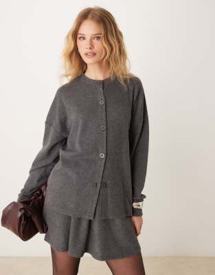 ASOS DESIGN - Superweiche Longline-Strickjacke in Grau meliert, Kombiteil