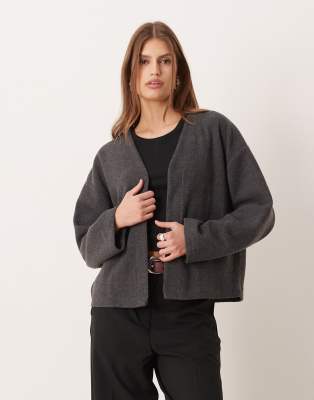 ASOS DESIGN - Superweiche, offene Strickjacke in Anthrazit, Kombiteil-Grau