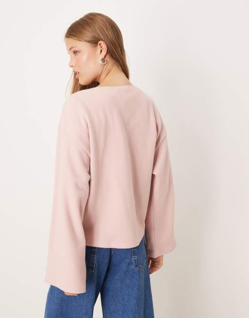 ASOS DESIGN – Superweiche Strickjacke in Hellrosa mit weiten Ärmeln und Metalldetail, 4 von 4