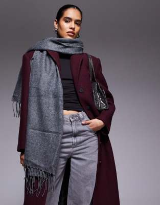 ASOS DESIGN - Superweicher gewebter Schal in Anthrazit mit Fransen-Grau